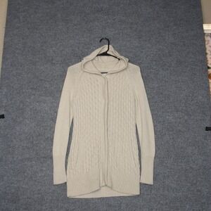 Cambridge Dry Goods Hooded Cardigan Women S Beige Wool Blend Cable Knit Longline